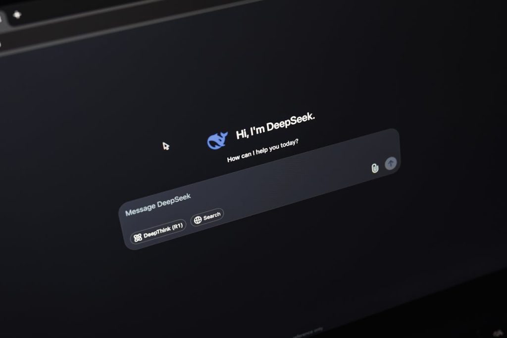 Home Screen displaying AI chat interface DeepSeek on a dark background.